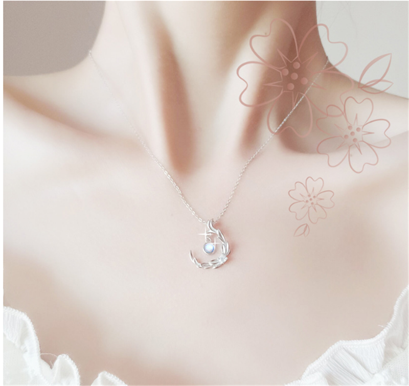 Sterling Silver Necklace Female Colored Glass Clavicle Chain S925 Silver Branch