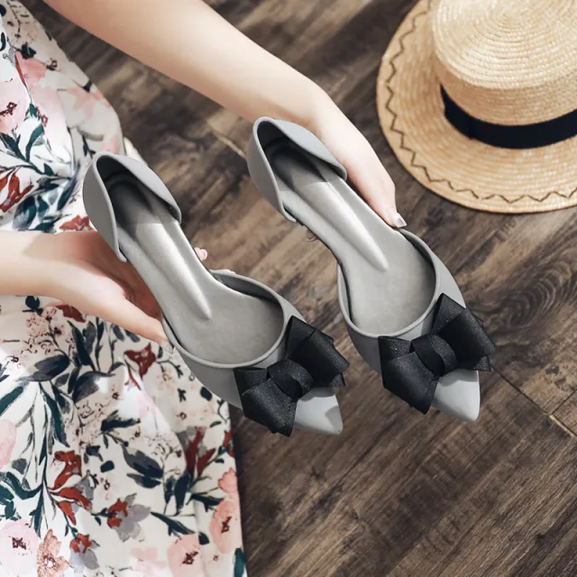 Female Pointed Thick Heel Non slip Color Matching Jelly Shoes Silver - Shop at LoveMi