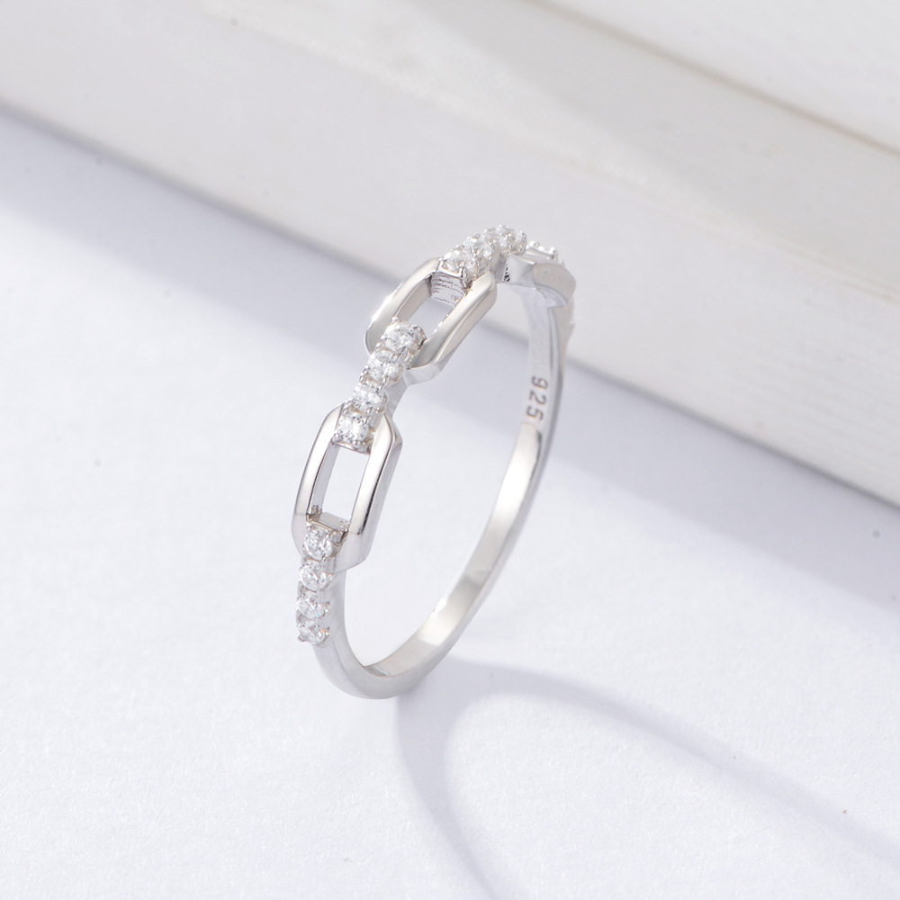 Small Personality Chain Retro Ring Micro-inlaid Zircon Sterling Silver Fashion
