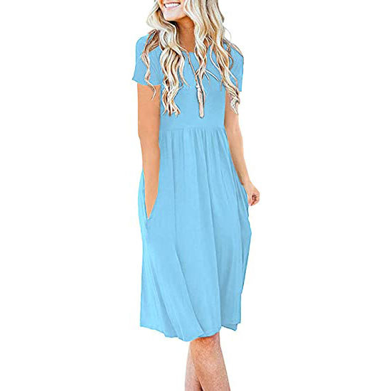Loose And Large Round Neck Short-sleeved Dress
