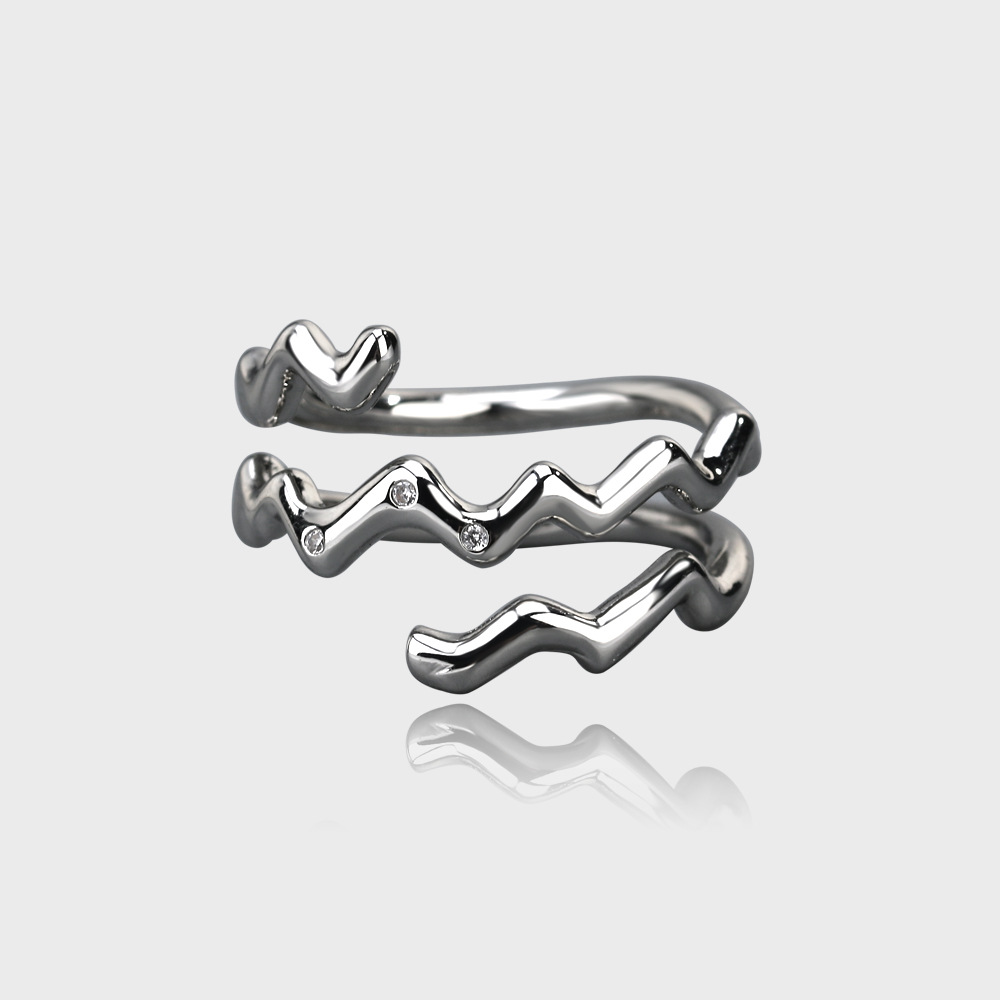 Cross Tidal Cool Female Opening Adjustable White Stone Ring