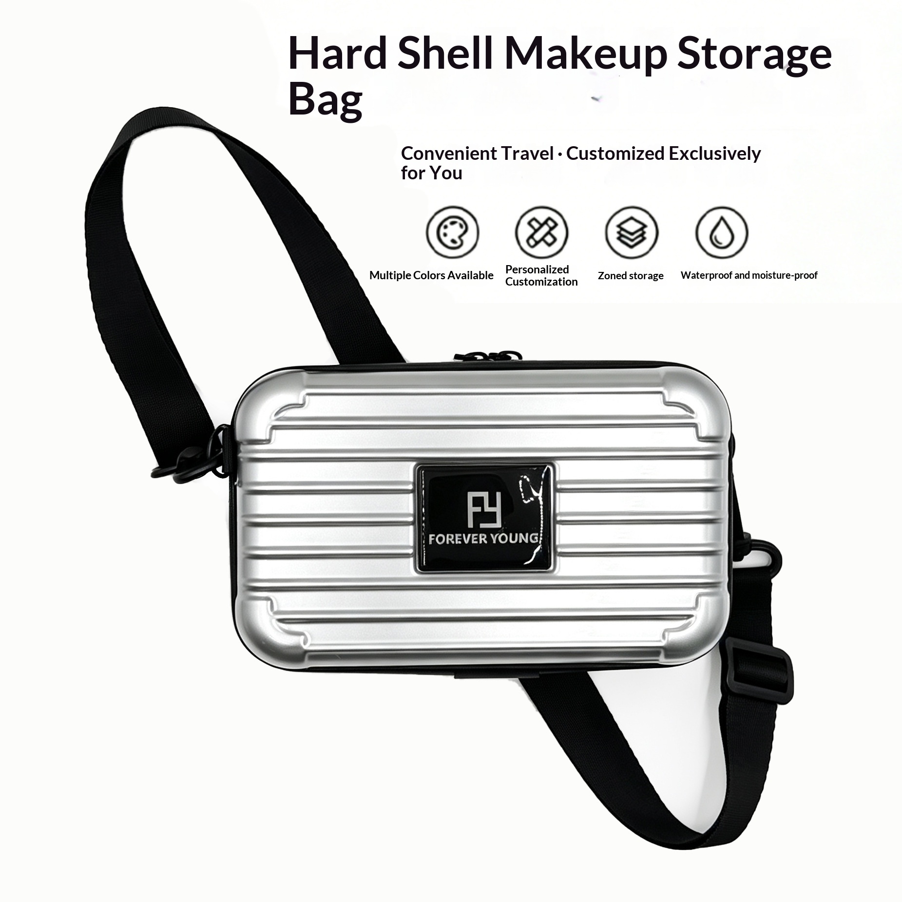7 Inch Clear Hard Shell Wash Bag With Wired Edge And Crossbody Strap, Large Capacity Waterproof Toiletry Bag, Makeup Case For Travel - Silver Clear