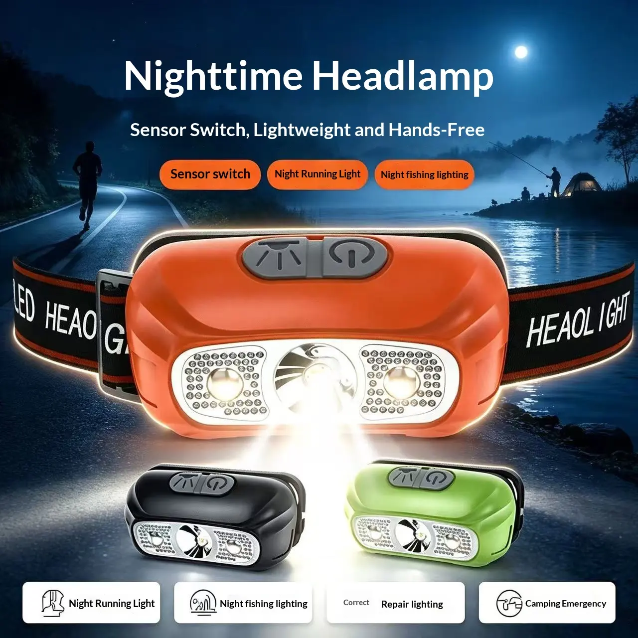 Strong Light Head-Mounted Flashlight Wholesale Outdoor Multi-Functional
