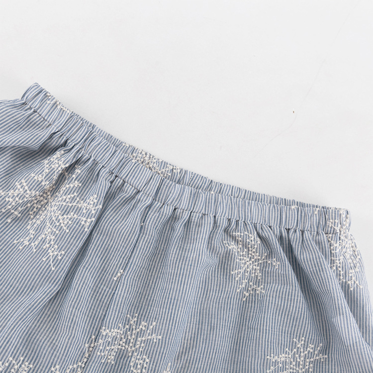Embroidery Ruffle Tie Neck Puff Sleeve Crop Top & Wide Leg Pants 2-Piece Loungewear Set 10