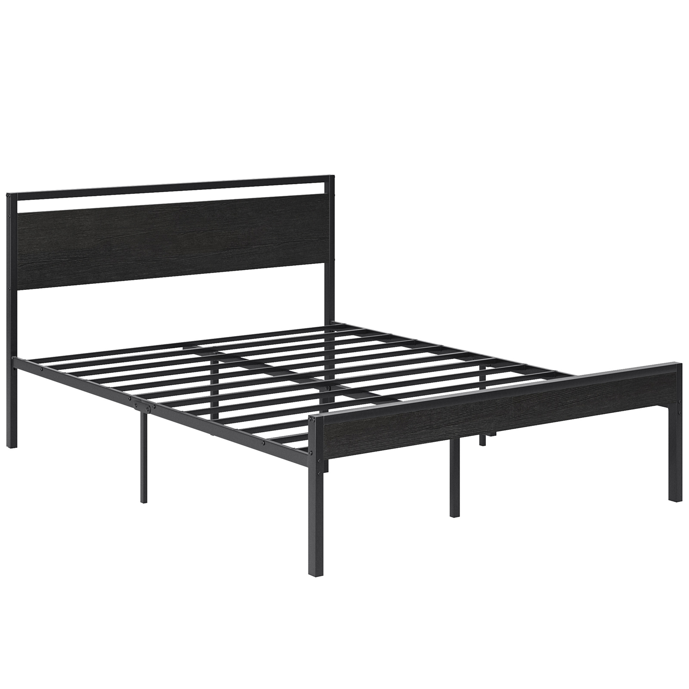 Heavy-duty Metal Platform Bed With Wooden Headboard, Capable Of Supporting 1000 Pounds, And With Storage Space Beneath The Bed. image 3