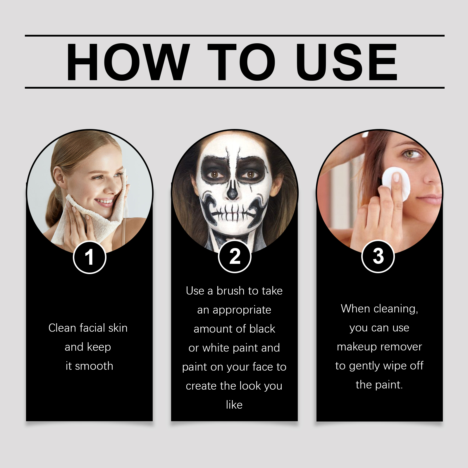 Black White Face Paint Kit, Halloween Skeleton Body Paint For Cosplay Costume Makeup, High Coverage Face Painting With Brushes