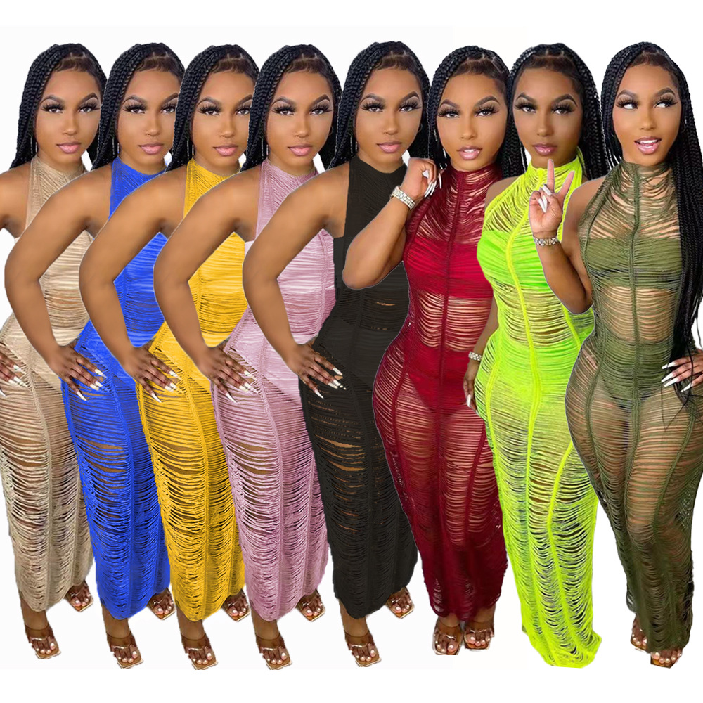 Beautiful Women's Sexy Solid Color Knitted Beach Long Dress