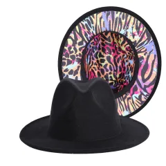 Fedora Hat Travel Styles Are Rich In Colour Matching - Black And Purple Leopard Print - View 1