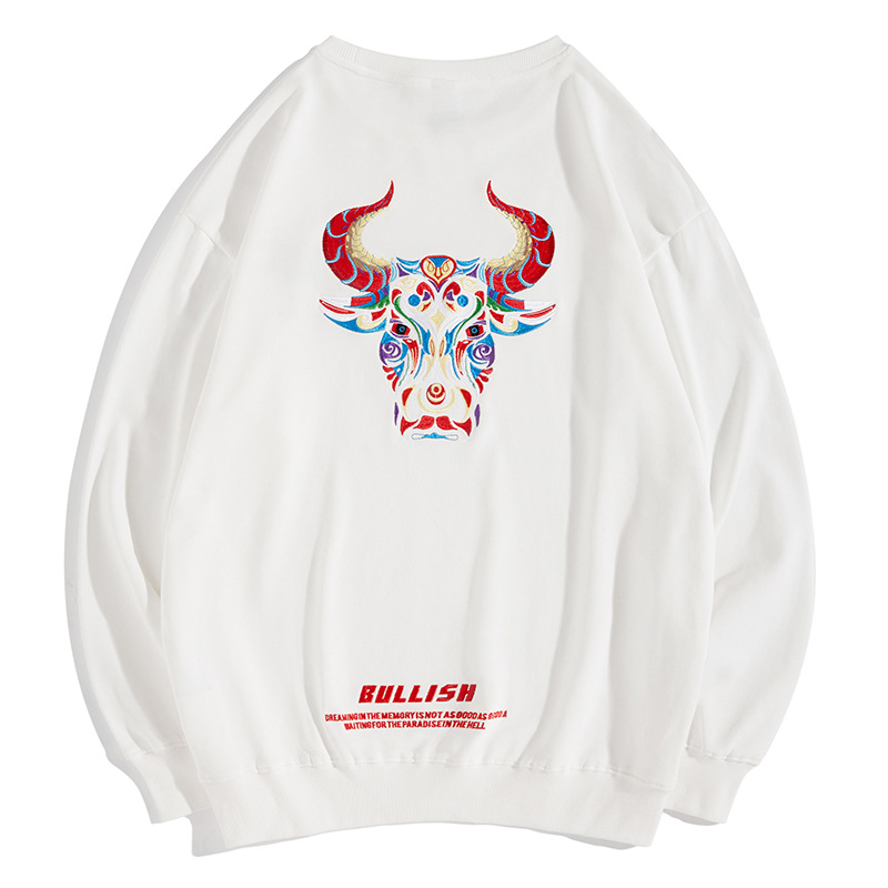 Chinese Style Pullover Round Neck Sweater Men's Loose Cotton