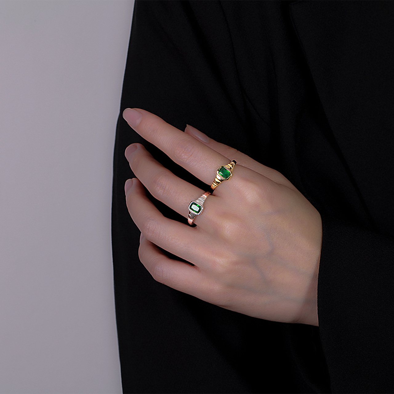 Niche Design Black Square Diamond Faceted Ring Women Sterling Silver