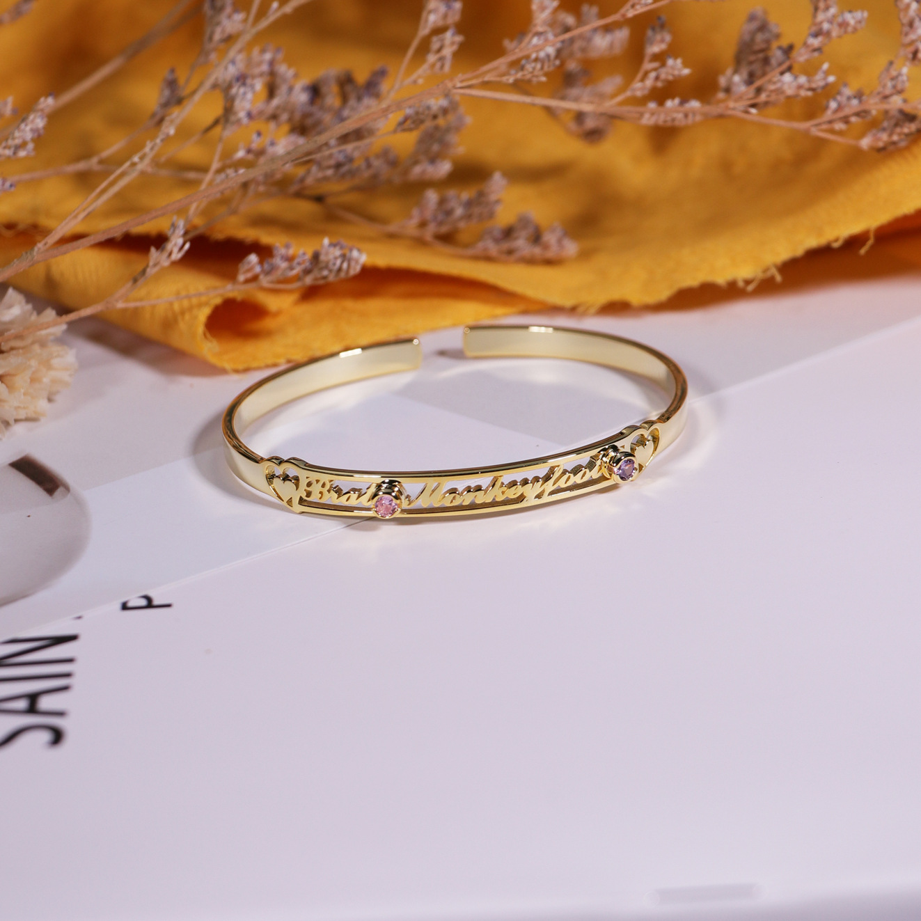 Silver Bohemian Inlaid Stone Bracelet Gold Female Model Opening