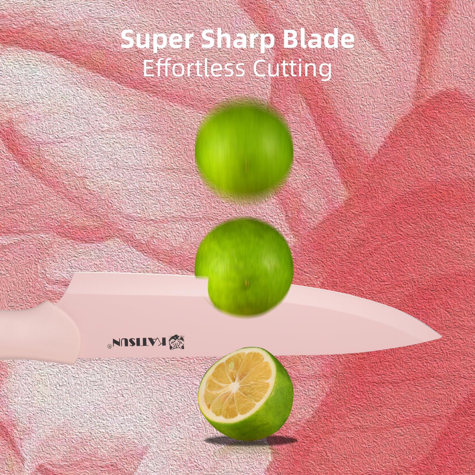 Kitchen Knife Set With Guards, 13 Piece Pink Non-Stick Boxed Knives Set, Anti-Rust And Dishwasher Safe, 6 Knives With 6 Blade Covers And Kitchen Shears 7