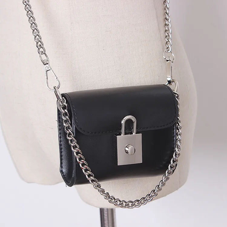 Diablo Lock Decoration Mini Square Bag Lipstick Messenger Bag Belt Waist Bag - Black