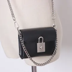 Diablo Lock Decoration Mini Square Bag Lipstick Messenger Bag Belt Waist Bag - Black - View 1