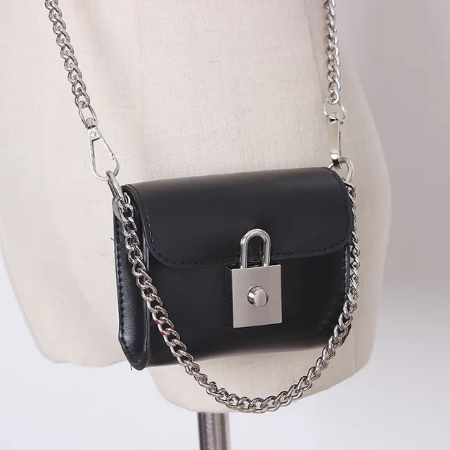 Diablo Lock Decoration Mini Square Bag Lipstick Messenger Bag Belt Waist Bag Black - Shop at LoveMi