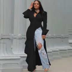 European And American Deep V-side Slim Dress - Black - View 1