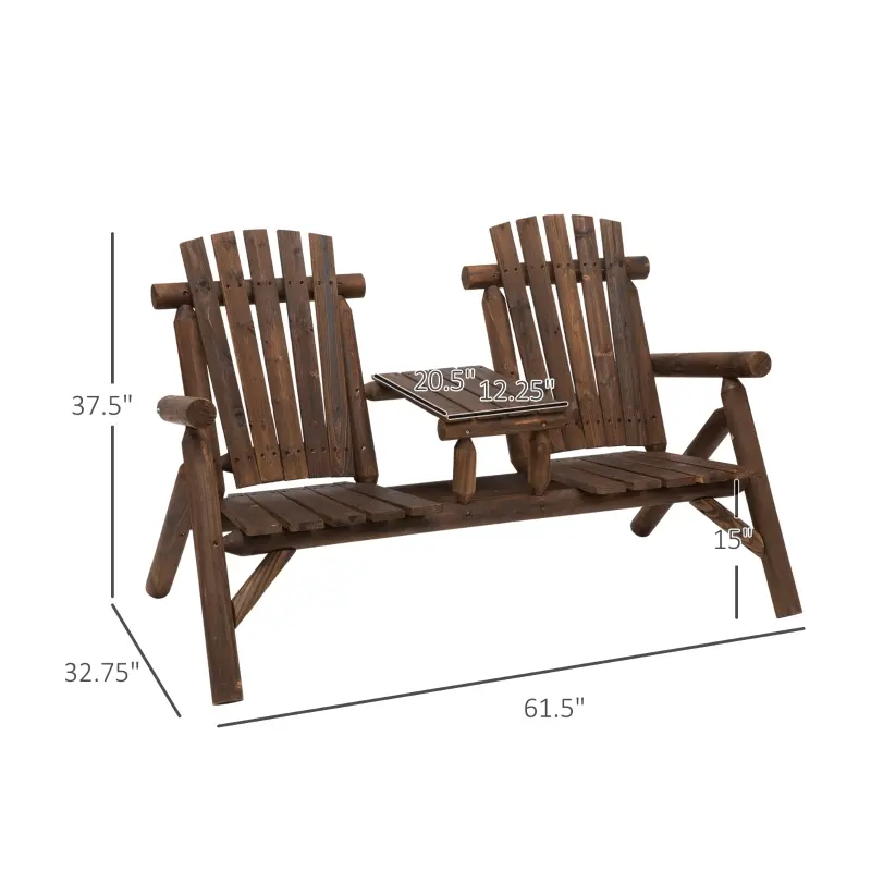 Banc de chaise patio Adirondack en bois avec table basse centrale, parfait