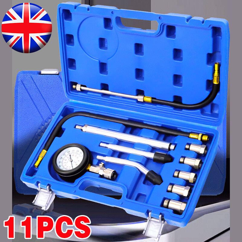 11PCS Petrol Engine Compression Tester Kit Fuel Cylinder Pressure Gauge Tool Set