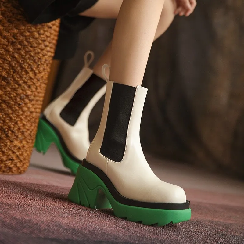 Autumn And Winter New Korean Women Thick Heel - Green