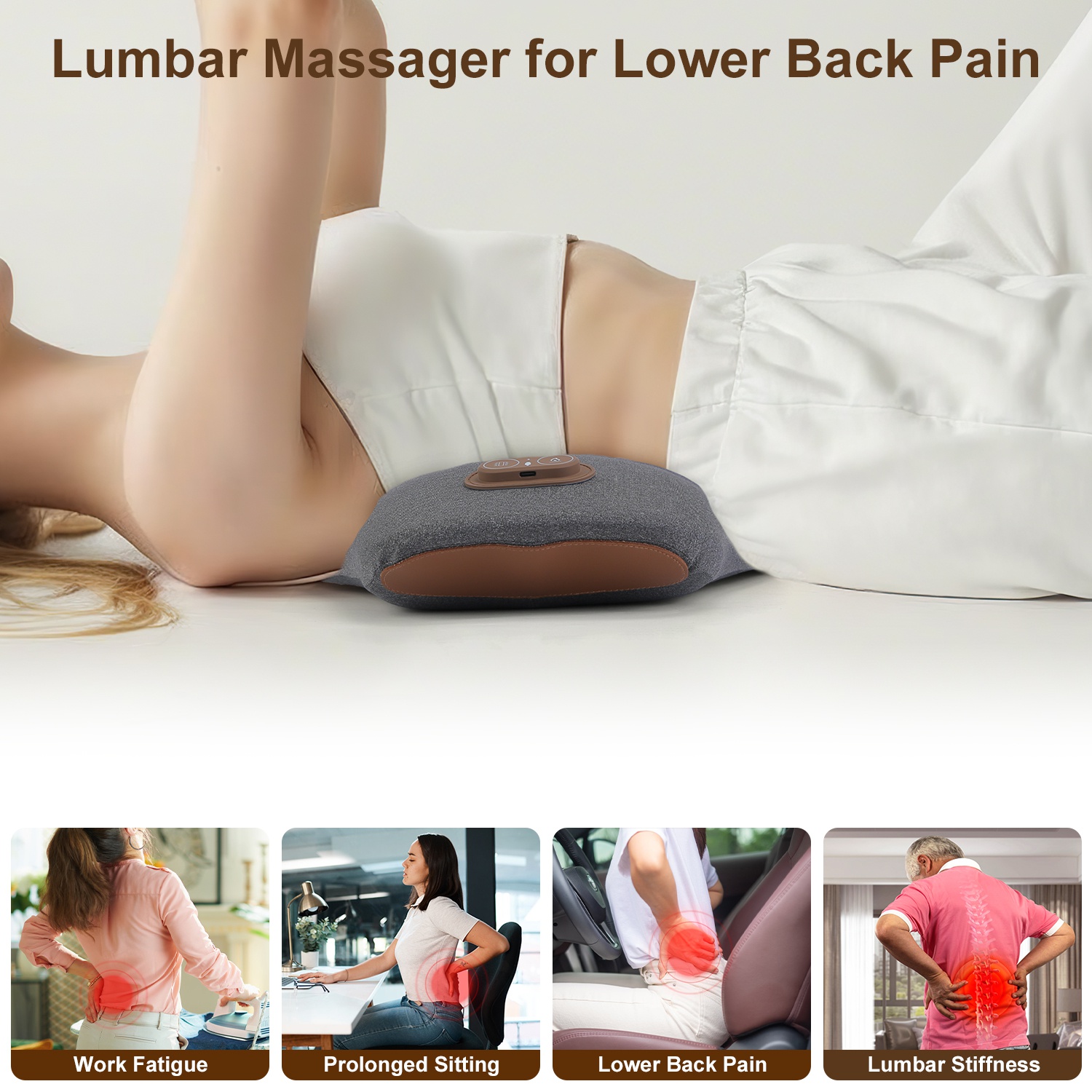 2 In 1 Electric Lumbar Massager Support Pillow Memory Foam Lower Back Massager With Heat Vibration Adapter For Pain Relief