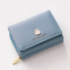 Women's Square Wallet Three Fold Multifunctional Card Holder - Blue - View 1