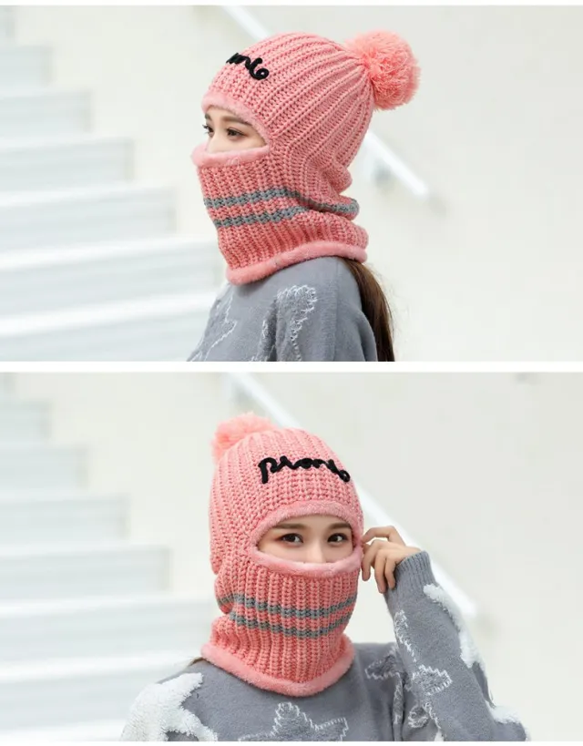 Women's Winter Windproof Fleece Warm Knitted Hat Pink - Shop at LoveMi