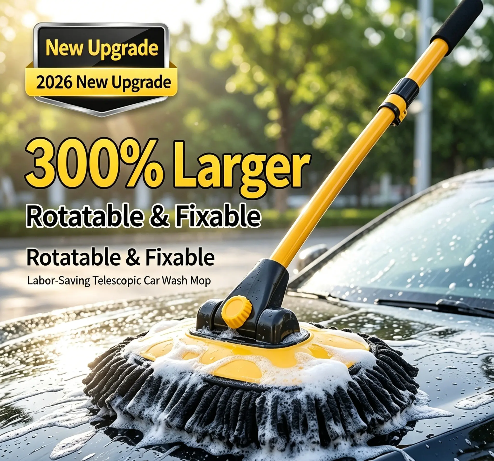 Telescopic Car Wash Mop, 3-Section Extendable Chenille