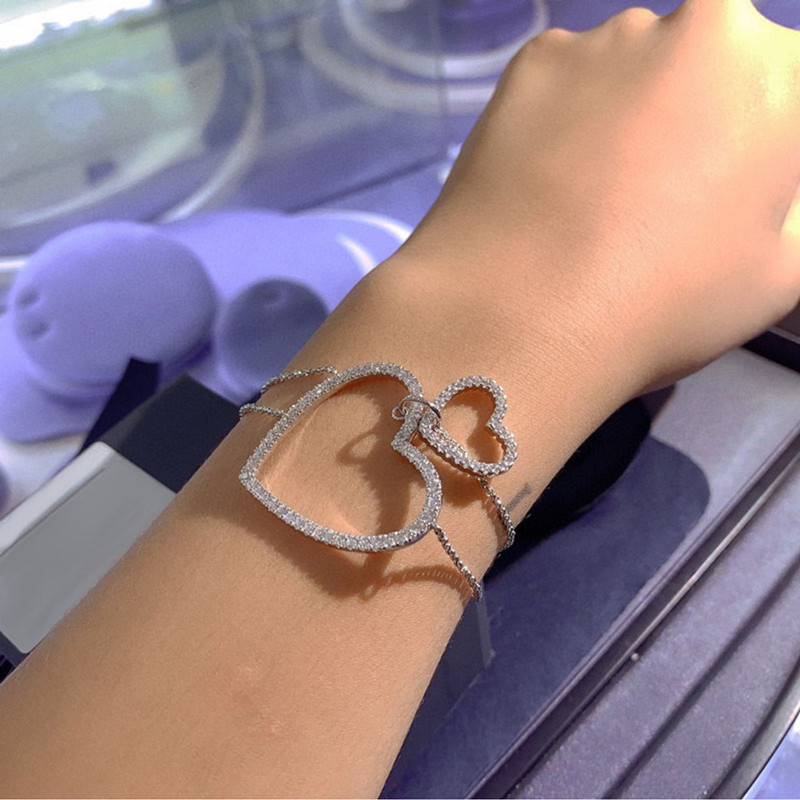 Simple Temperament Double Love Bracelet Diamond Two-in-one Heart-shaped Bracelet
