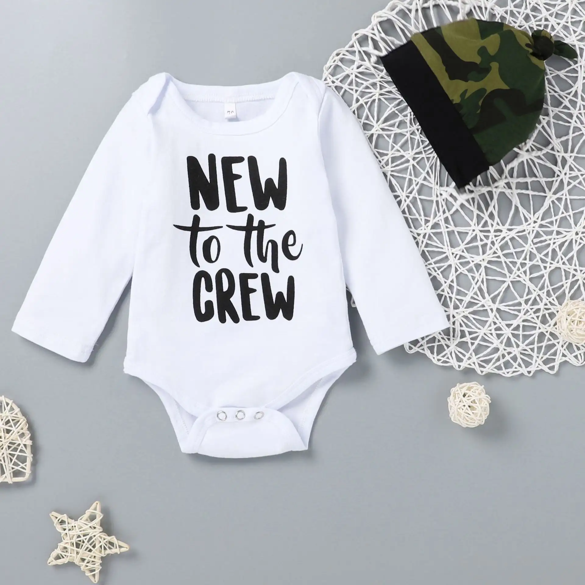 Three-piece White Cotton Letter Camouflage Print With Hood