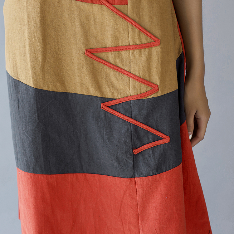 Loose Stitching Cotton And Linen Round Collar Short Sleeve Dress