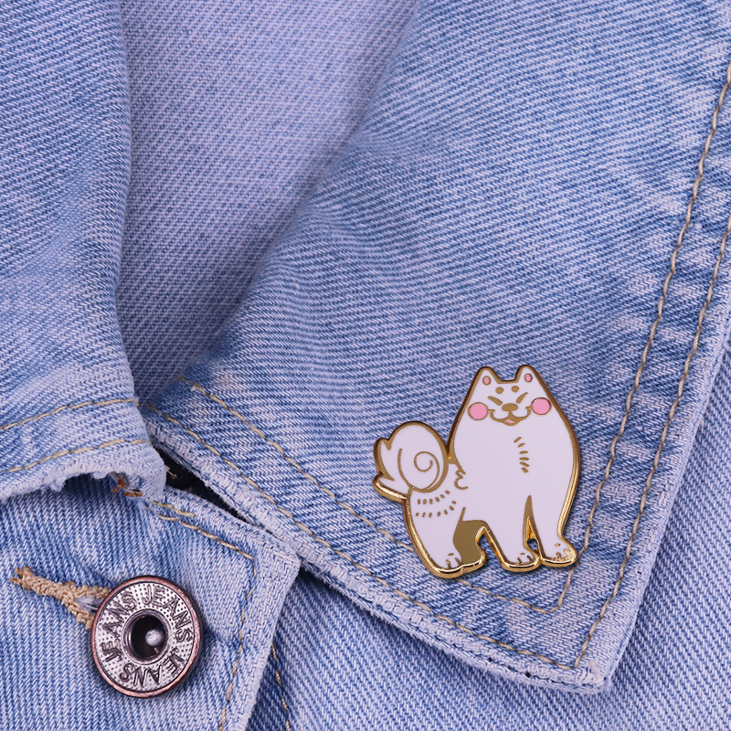 Fashionable And Cute White Dog Samoyed Copper Brooch