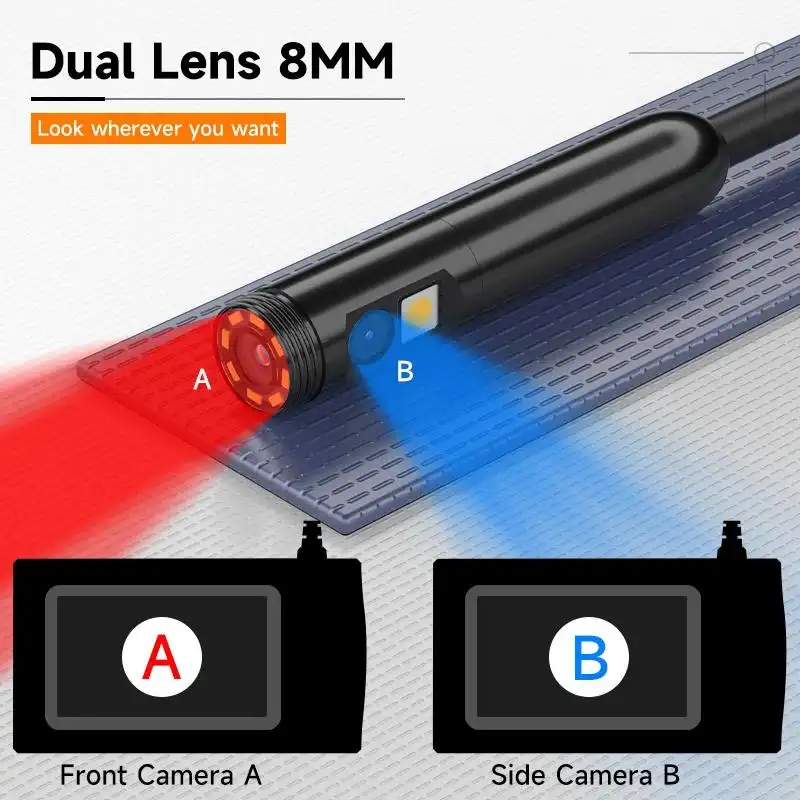 Dual-Lens Endoscope With Light  4.3-inch Screen, 32GB Memory Card, 16.5 Feet