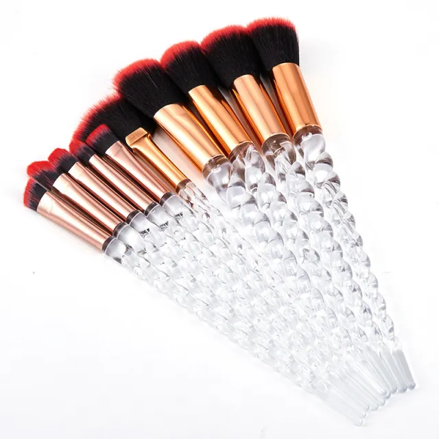 Makeup Brushes Kit Beauty Foundation Blending Blus 10Transparent Handle Red Hair - Shop at LoveMi