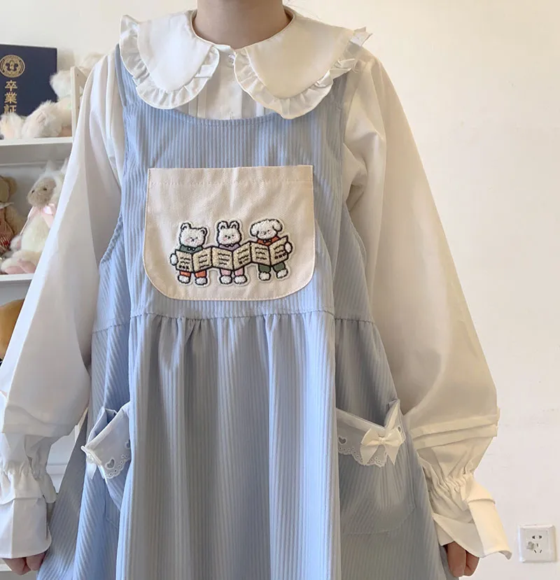 Japanese Girl Soft Girl Lace Cute Doll Skirt Vest Skirt - Baby Blue