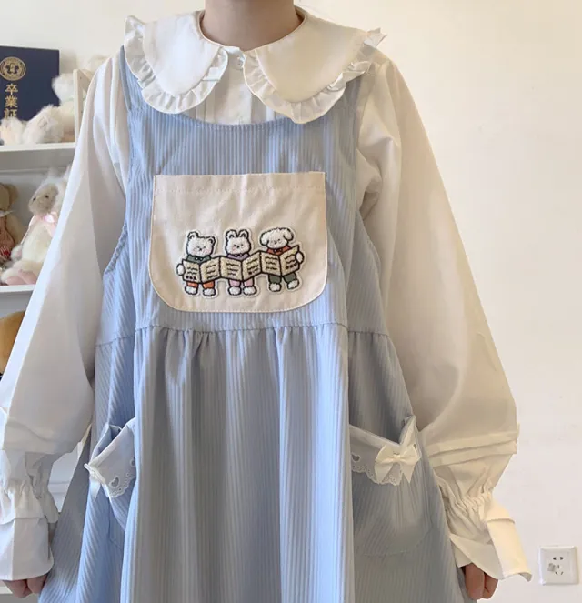 Japanese Girl Soft Girl Lace Cute Doll Skirt Vest Skirt Baby Blue - Shop at LoveMi