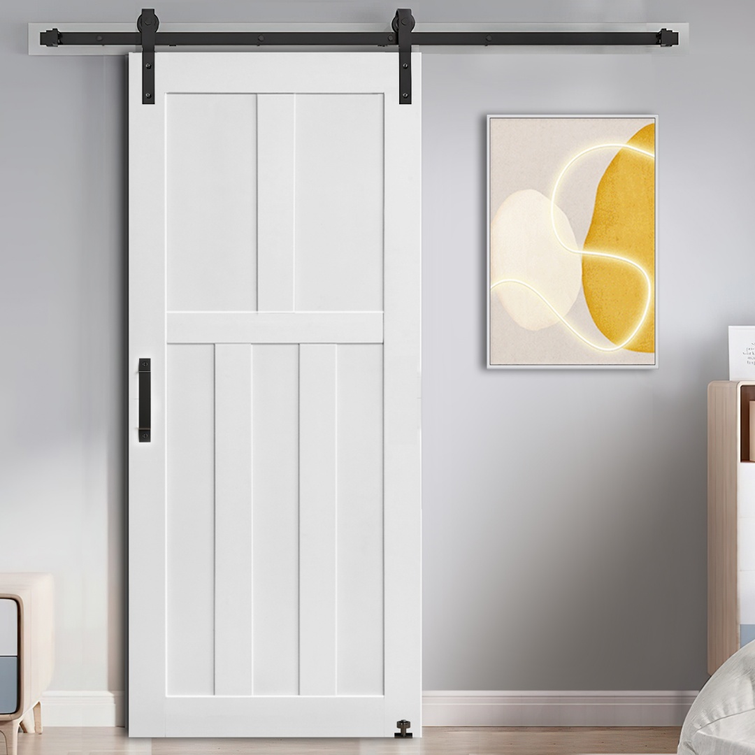 CRAZY ELF 28 X 84 Five Panel Real Primed Door Slab, DIY Panel Door, Modern Interior Barn Door, Moisture-proof, Anti-deformation, Pre-Drilled Ready To Assemble, Suitable For Pre-hung And Barn Door