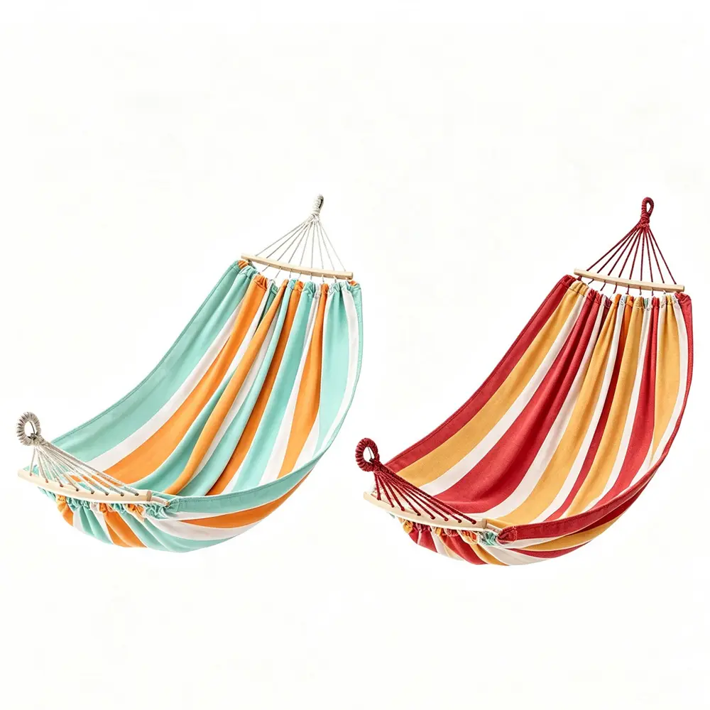 Portable Single Hammock With Wooden Spreader Bar
