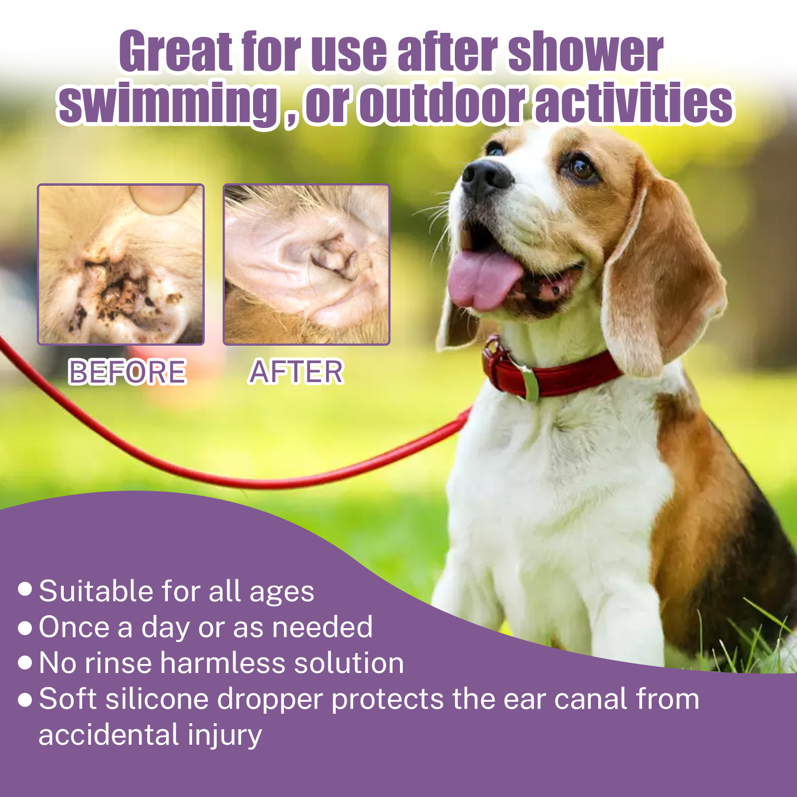 118ml Pet Ear Rinse Cleaner With Glycerin & Disodium EDTA, Anti-Itch Antimicrobial Ear Wash For Dogs Cats, Alcohol-Free Gentle Ear Cleanser With Cotton Swabs — foto 5