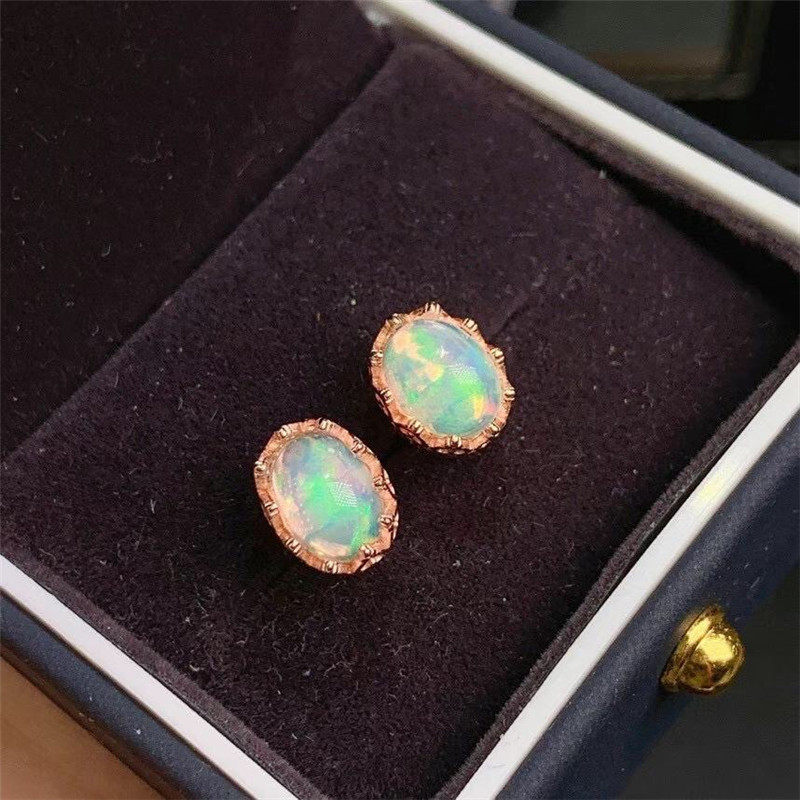 Fashion Natural Opal Stud Earrings S925 Silver