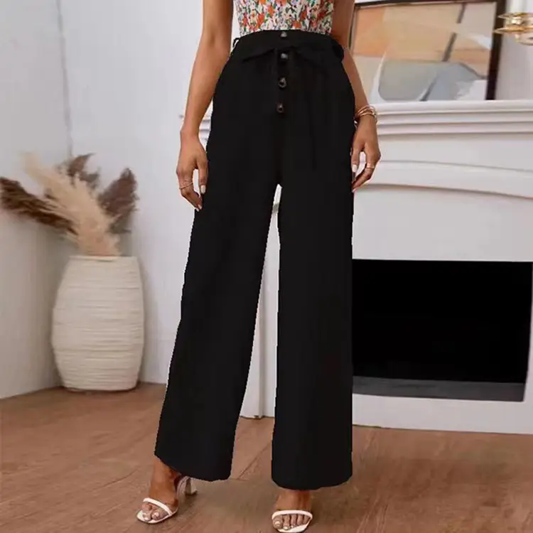 Women's Solid Color Cotton Linen Loose Wide Leg Pants