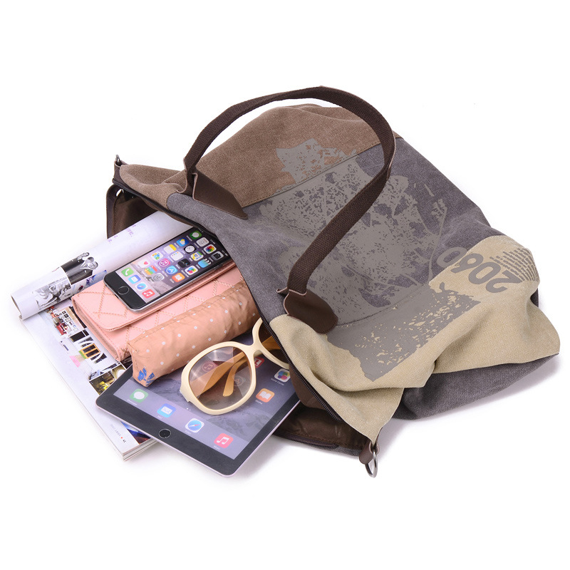 Title 5, Damen Canvas Tasche im Retro-Stil mit Kontrastn...