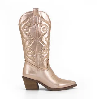 Women's Vintage Big Waist Chunky Heel High Cowboy Boots - Gold