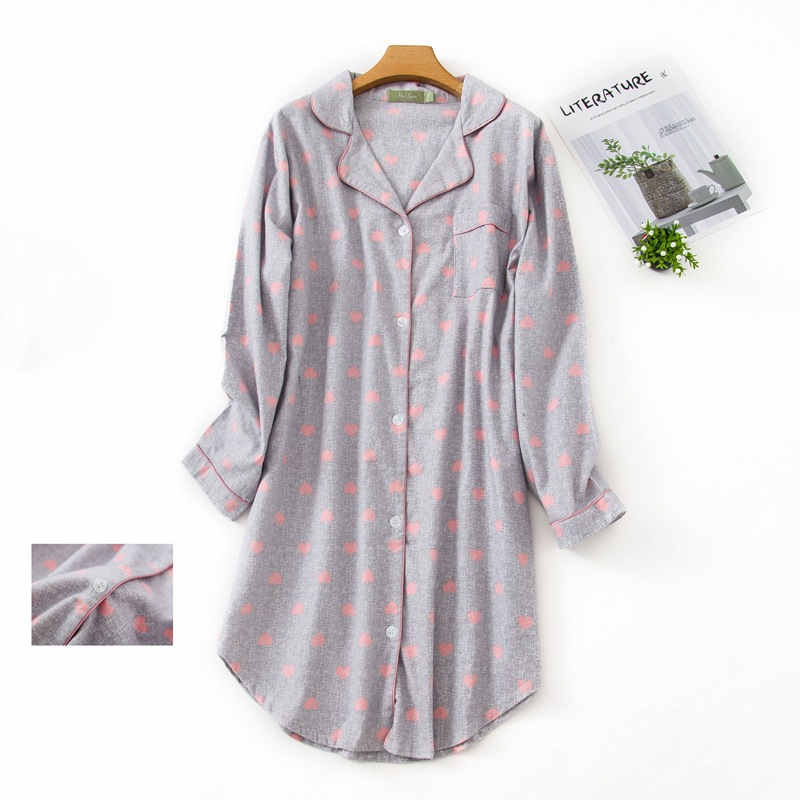 Title 4, Woven Flannel Cotton Nightdress Lapel Cardigan