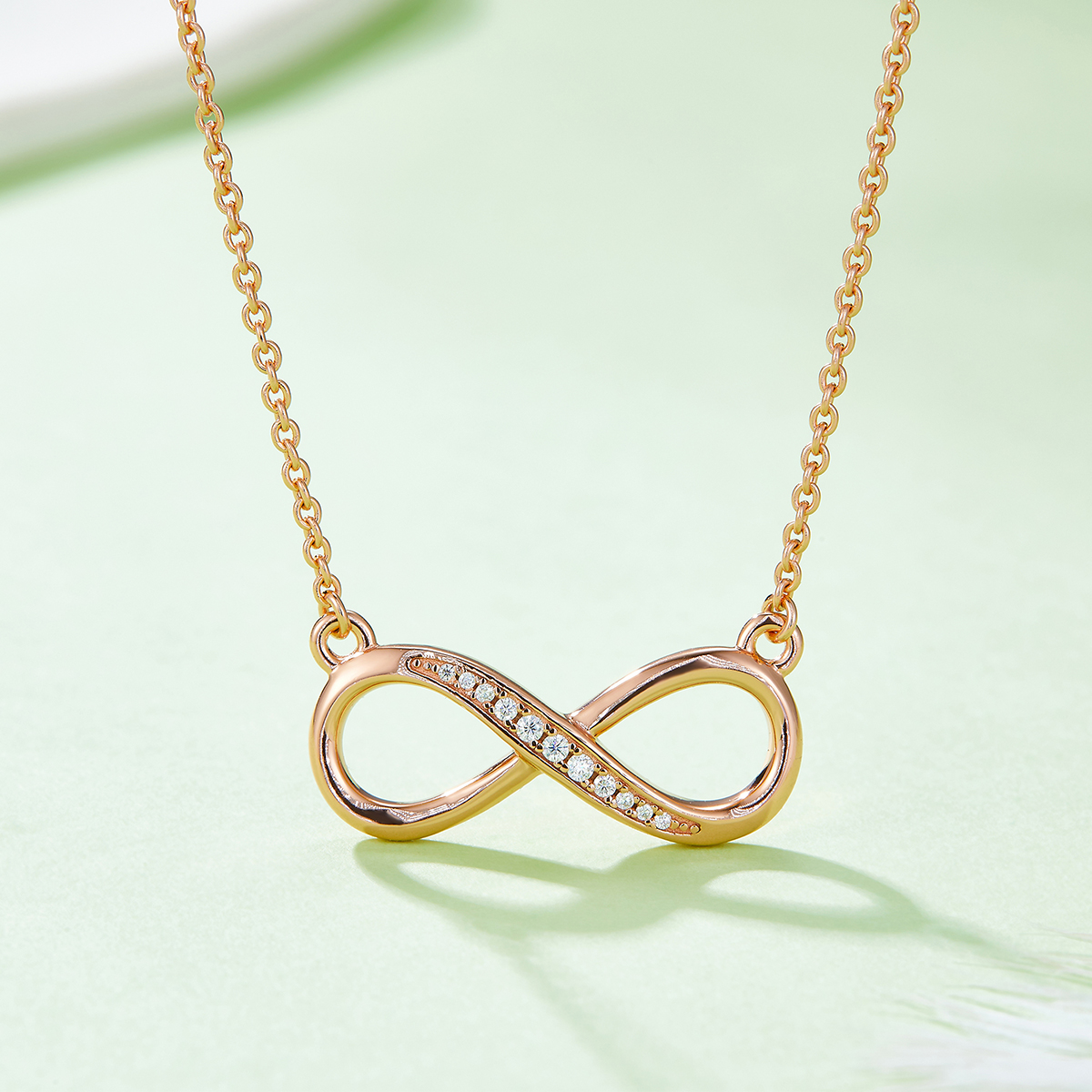 3.2g S925 Sterling Silver 11 Stone Moissanite Infinity Necklace 45cm  Half Pave Pendant With GRA, Platinum Plated Romantic Jewelry Gift Box Set For Women