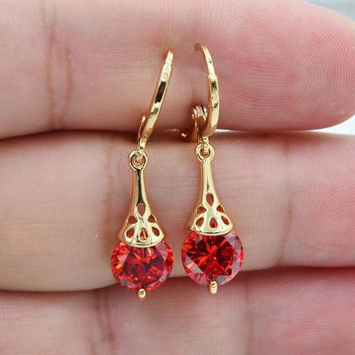 Gold Plated Stone Pierced Dangle Earrings