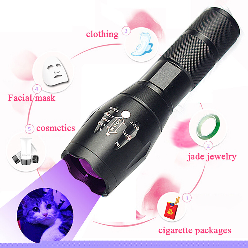 UV Torch Ultra Violet Flashlight Zoomable Blacklight Lamp LED Super Bright 250000lm 2 In 1 395nm Mini Pocket Inspection Light 2 Pack