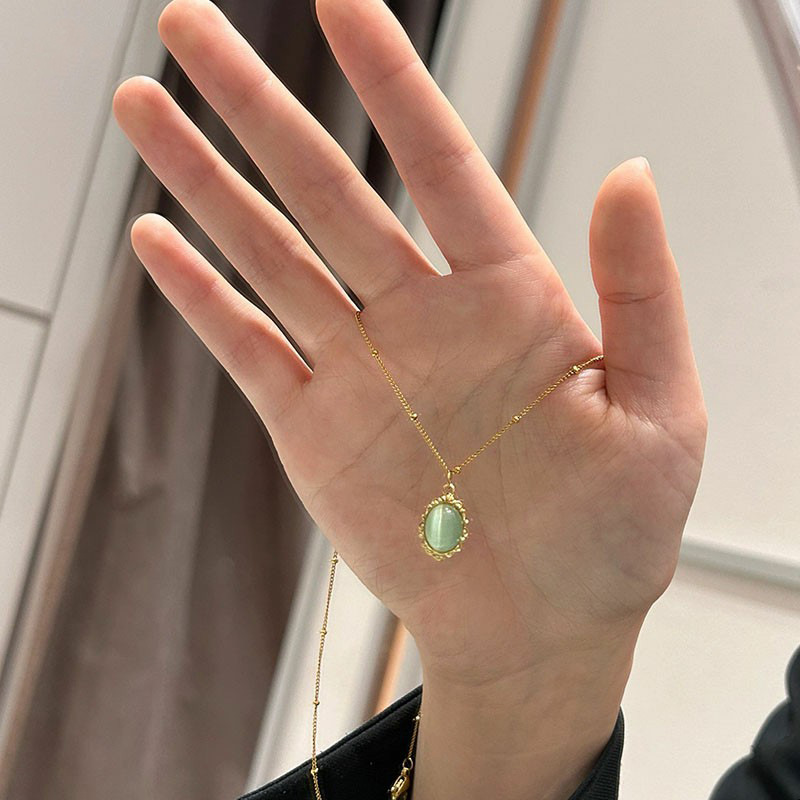 Women's Fashion All-matching Opal Titanium Steel Pendant Necklace