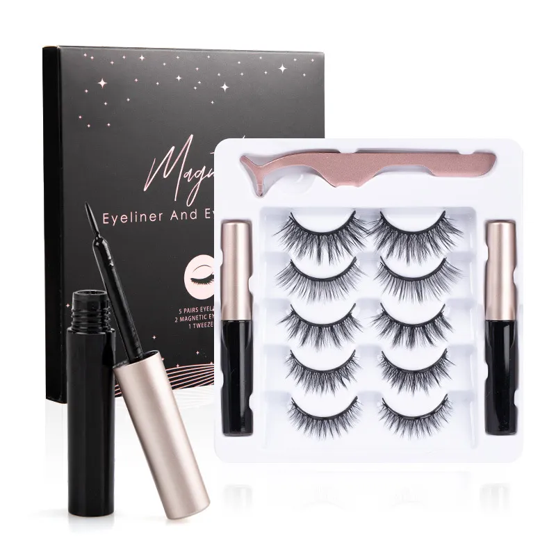 Magnetic False Eyelashes 5 Pairs Of Eyeliner - 5Pairs Of Double Small Round