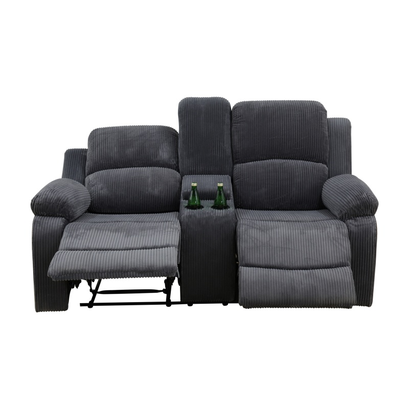Pickup Only--Dark Grey Corduroy 3-Piece Living Room Recliner Sofa