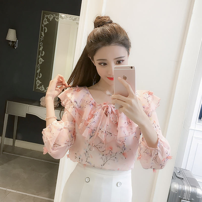 V-neck Blouse With Bow Tie For Women Trendy